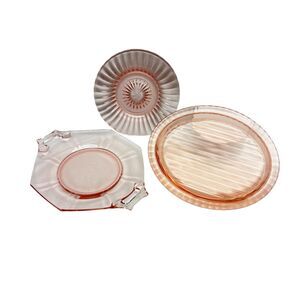 Depression Glass Pink Decorative Plates Platters Tray Entertaining Pieces (3)
